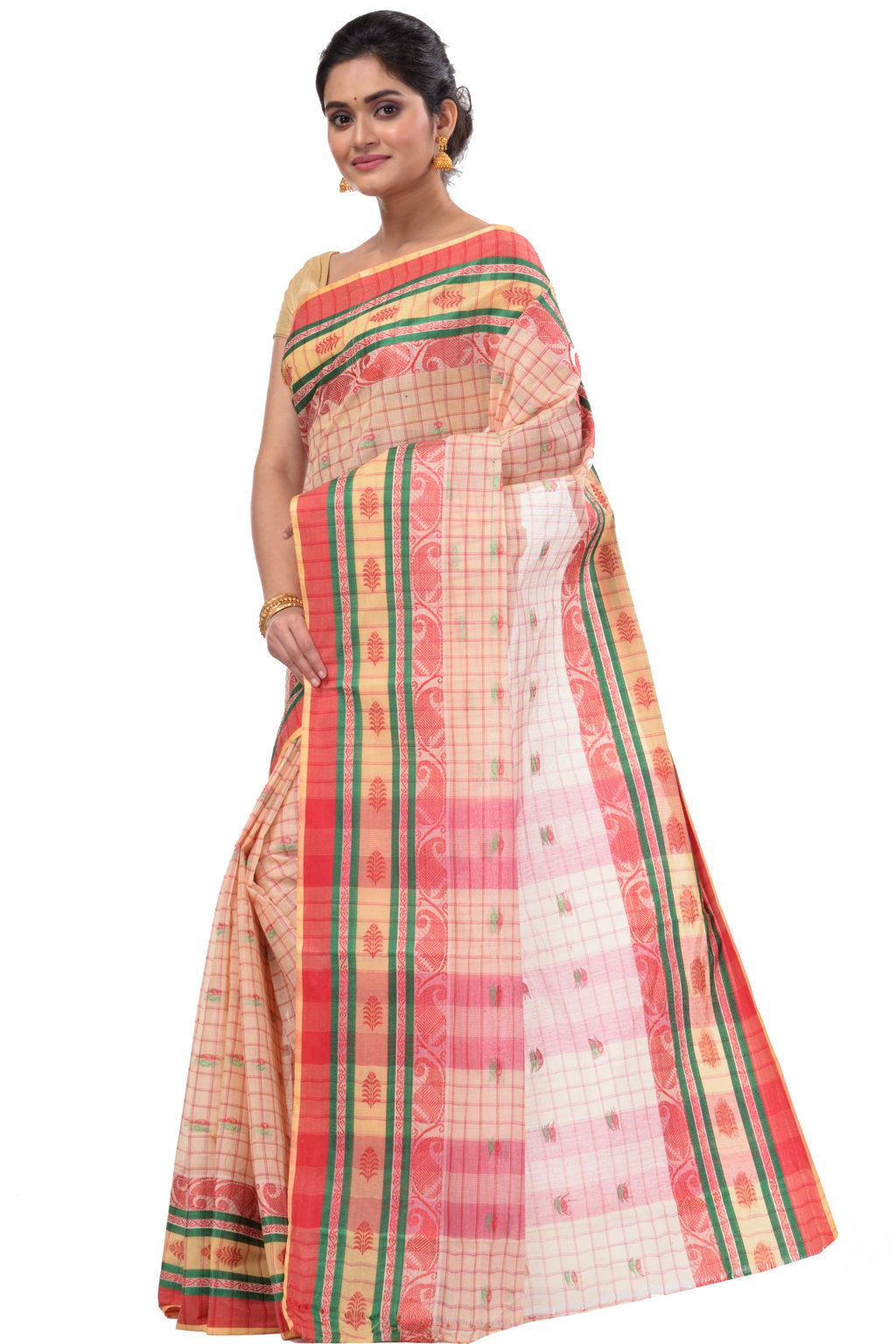 White Pure Cotton ChakButi Tant Saree (126)